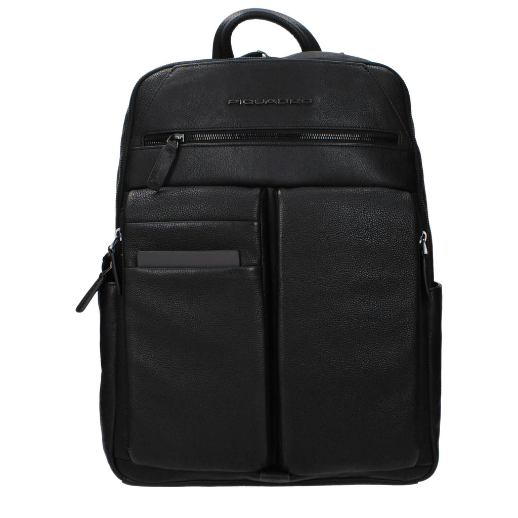 Piquadro Black Leather Backpack