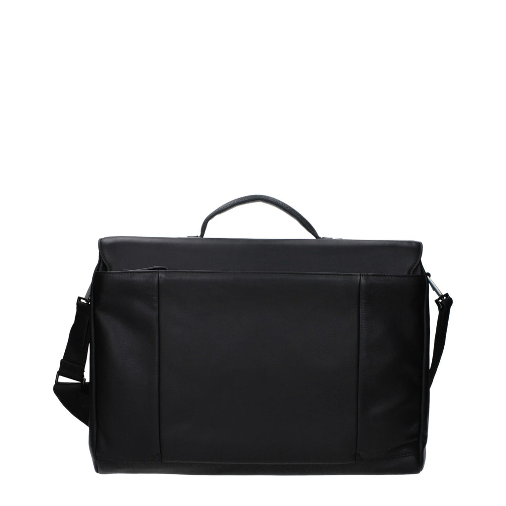 Piquadro Black Leather Business And Laptop Bag
