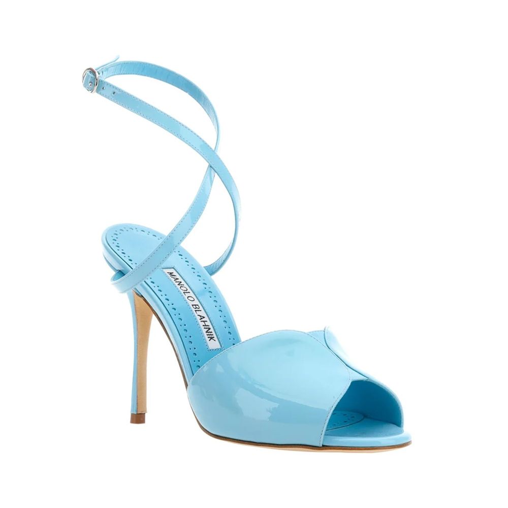 Manolo Blahnik Blue Calfskin Stiletto Heel Sandals