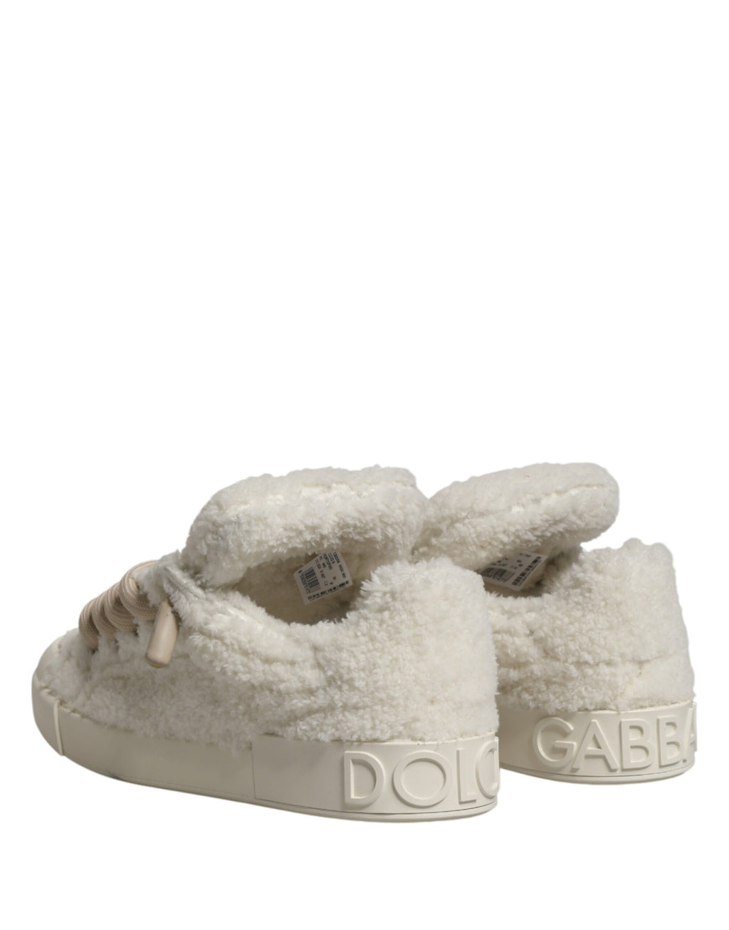 Dolce & Gabbana White Faux Shearling Low Top Sneakers  Shoes