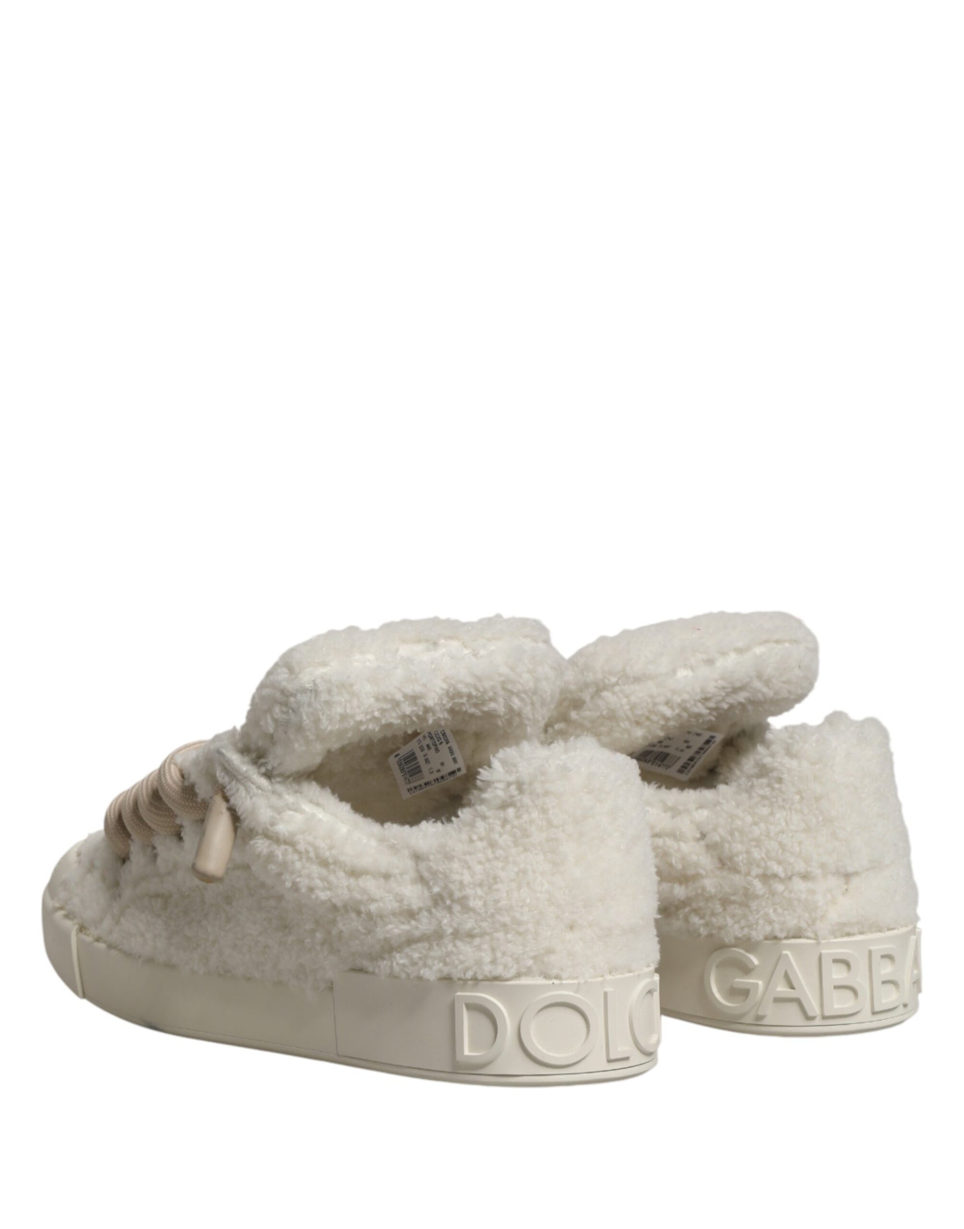 Dolce & Gabbana White Faux Shearling Low Top Sneakers  Shoes