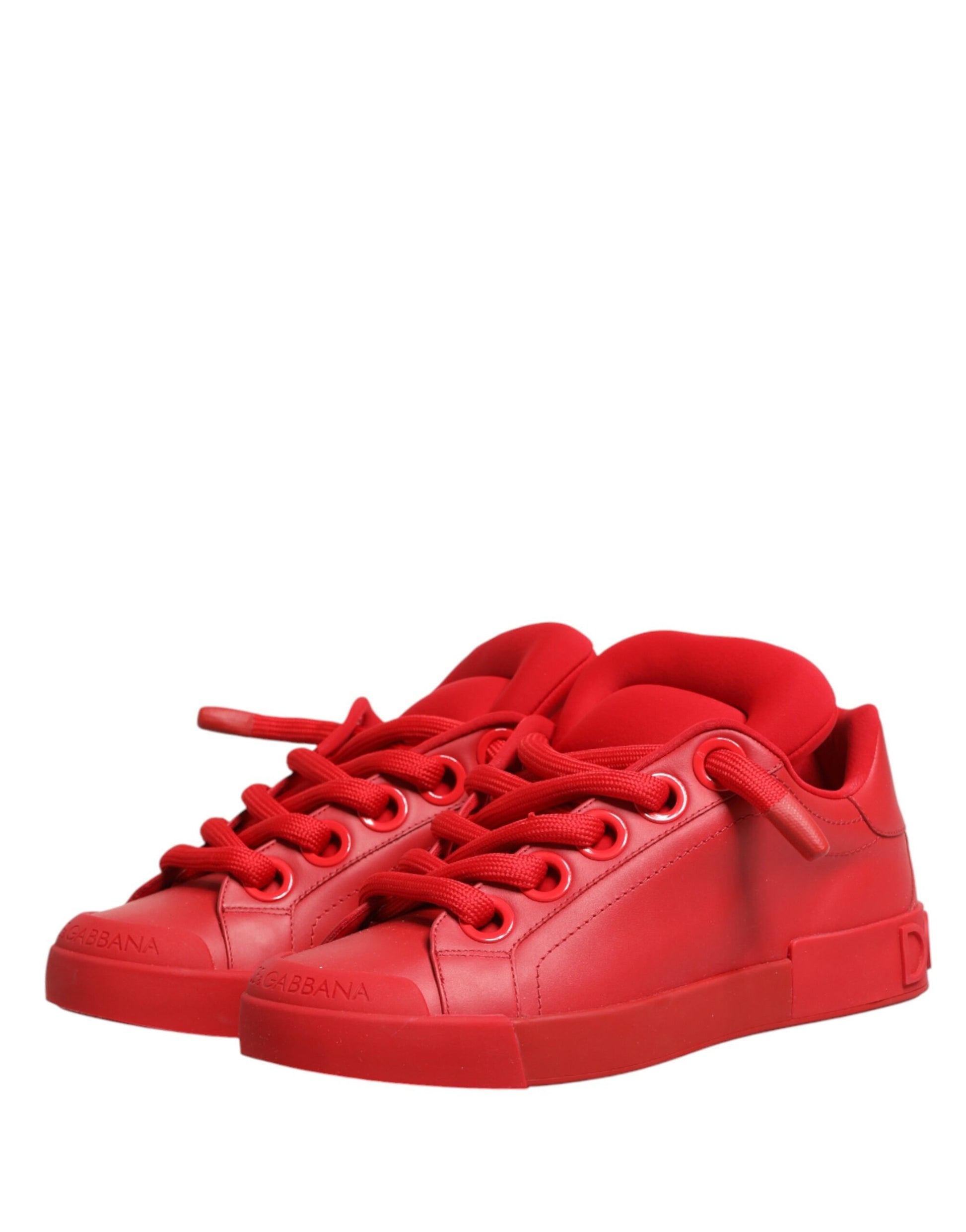 Dolce & Gabbana Red Leather Lace Up Low Top Sneakers Shoes