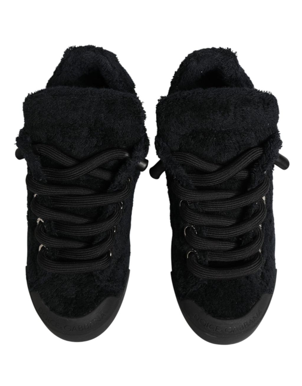 Dolce & Gabbana Black Faux Shearling Low Top Sneakers Shoes