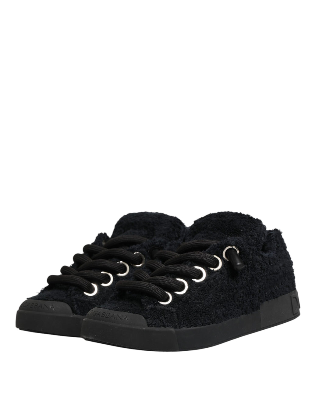 Dolce & Gabbana Black Faux Shearling Low Top Sneakers Shoes