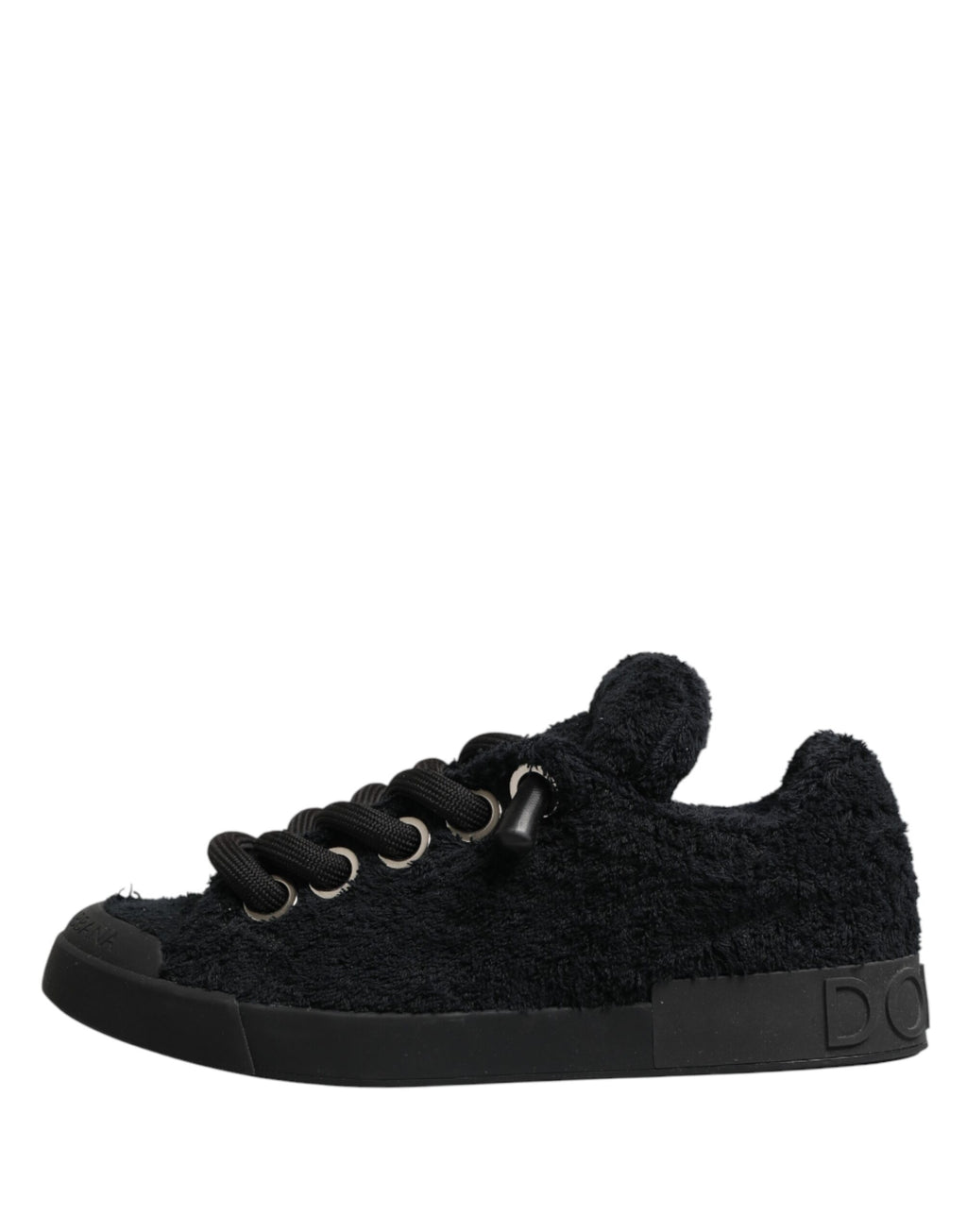 Dolce & Gabbana Black Faux Shearling Low Top Sneakers Shoes