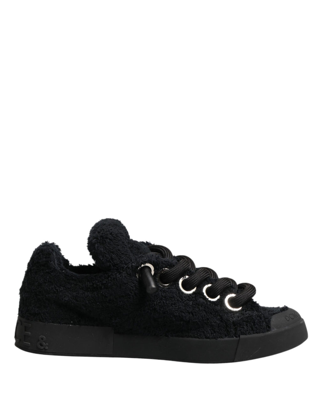 Dolce & Gabbana Black Faux Shearling Low Top Sneakers Shoes