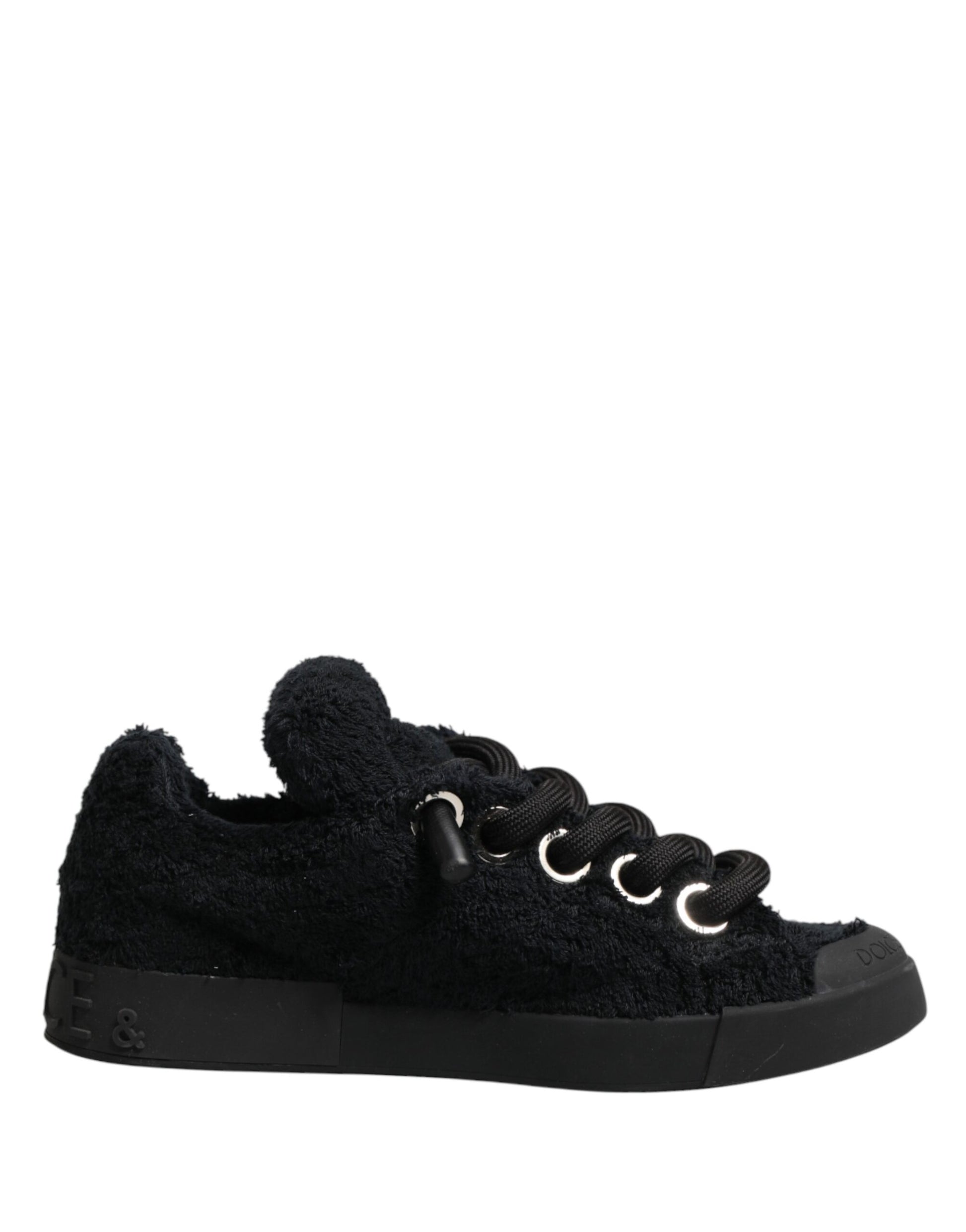 Dolce & Gabbana Black Faux Shearling Low Top Sneakers Shoes