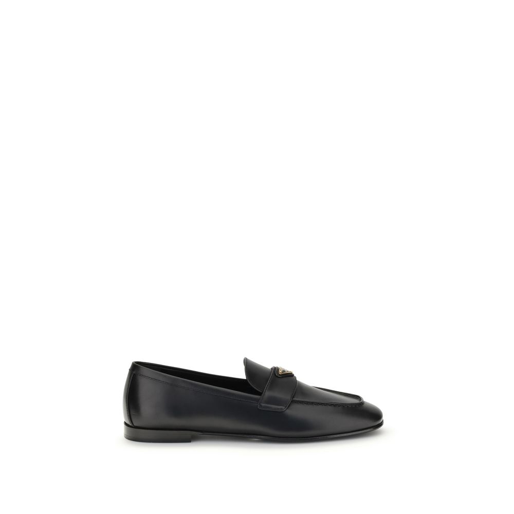 Prada Black Calf Leather Bos Taurus Slip-On Loafers