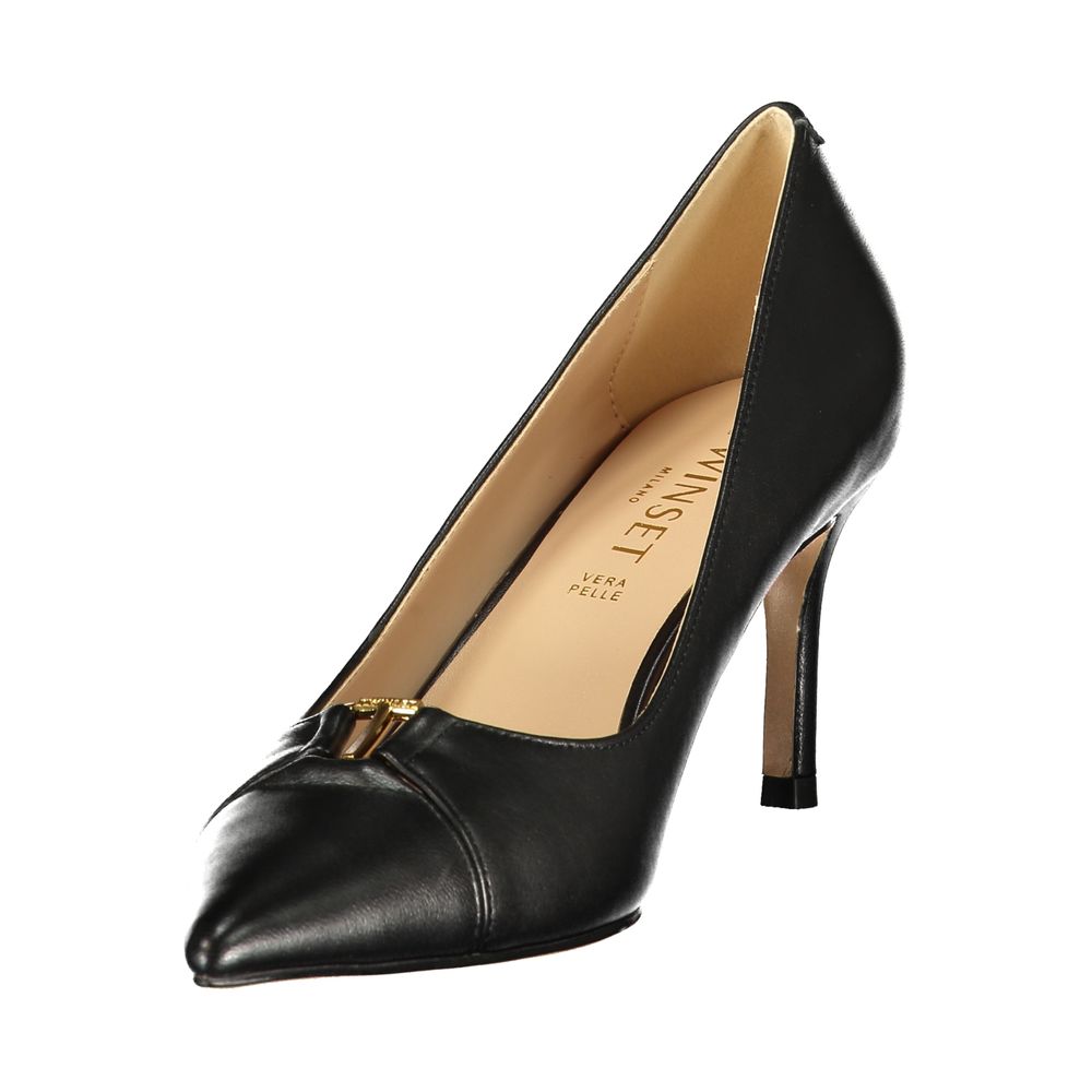 Twinset Black Leather Women Classic Shoe - Allority