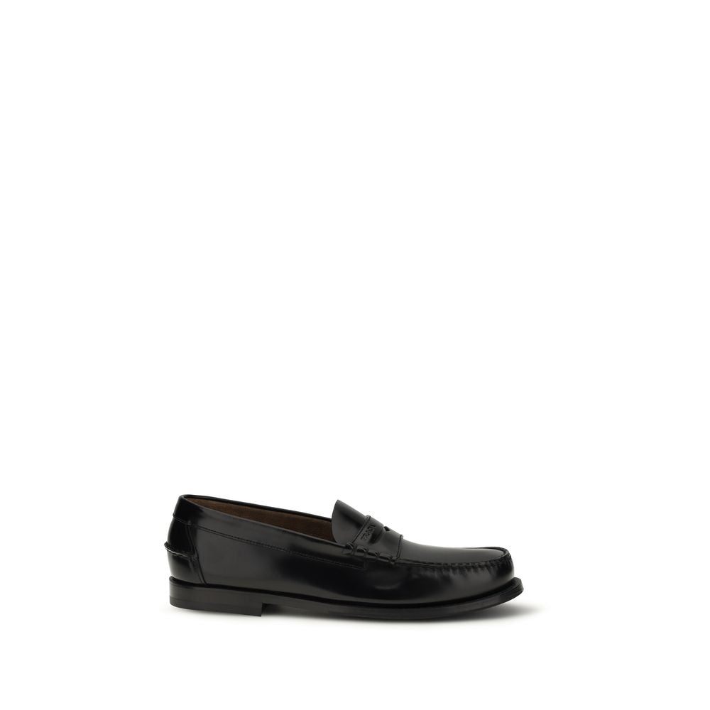 Prada Black Calf Leather Bos Taurus Slip-On Loafers - Allority