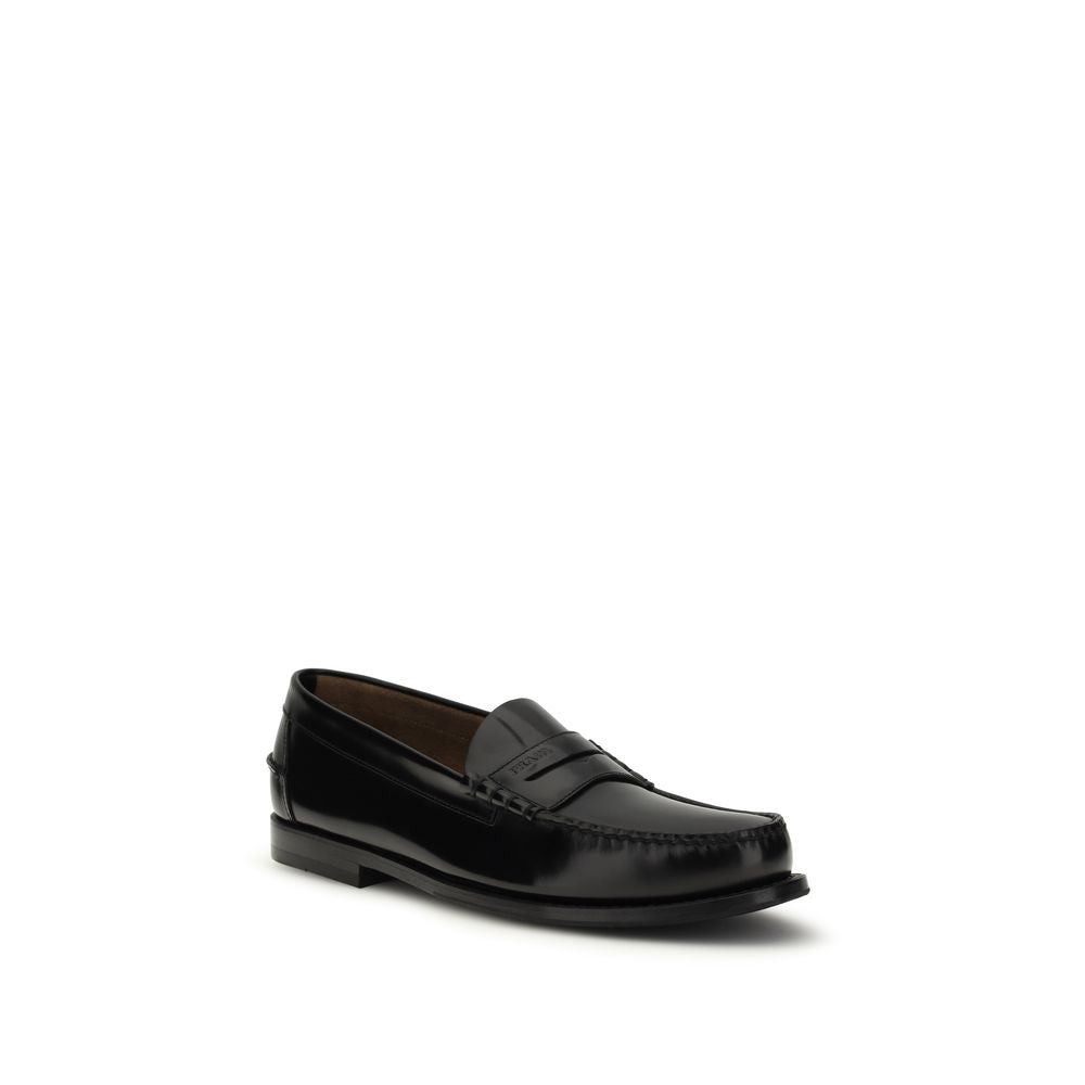 Prada Black Calf Leather Bos Taurus Slip-On Loafers - Allority