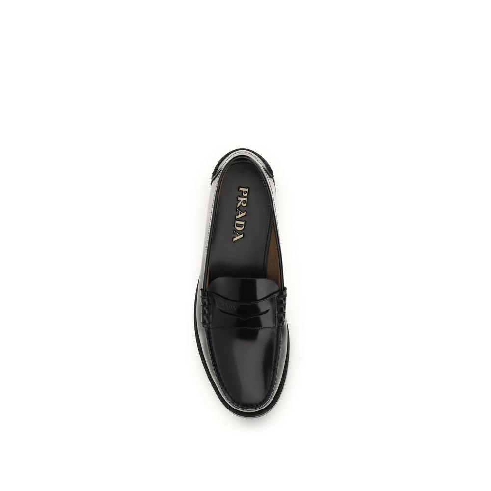 Prada Black Calf Leather Bos Taurus Slip-On Loafers - Allority