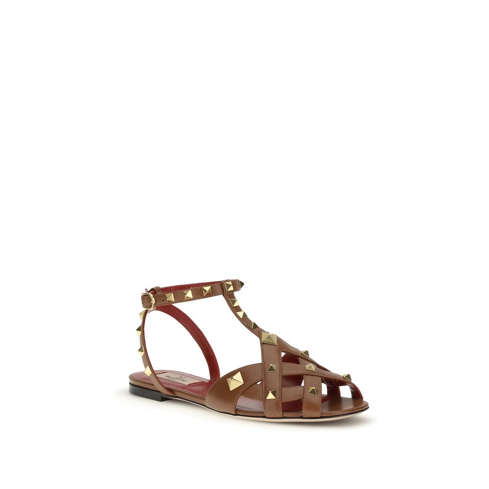 Valentino Garavani Brown Goatskin Strap-On Sandals - Allority