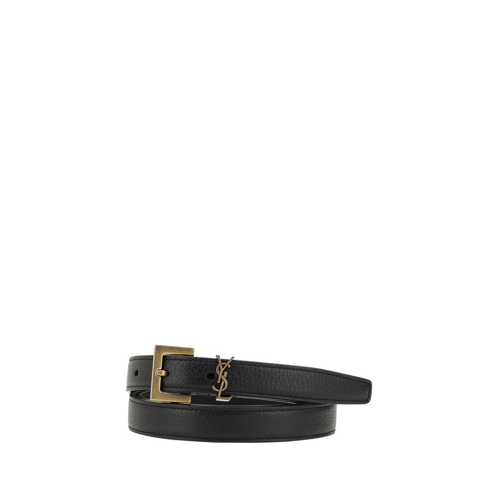 Saint Laurent Black Calf Leather Bos Taurus Regular Belt - Allority