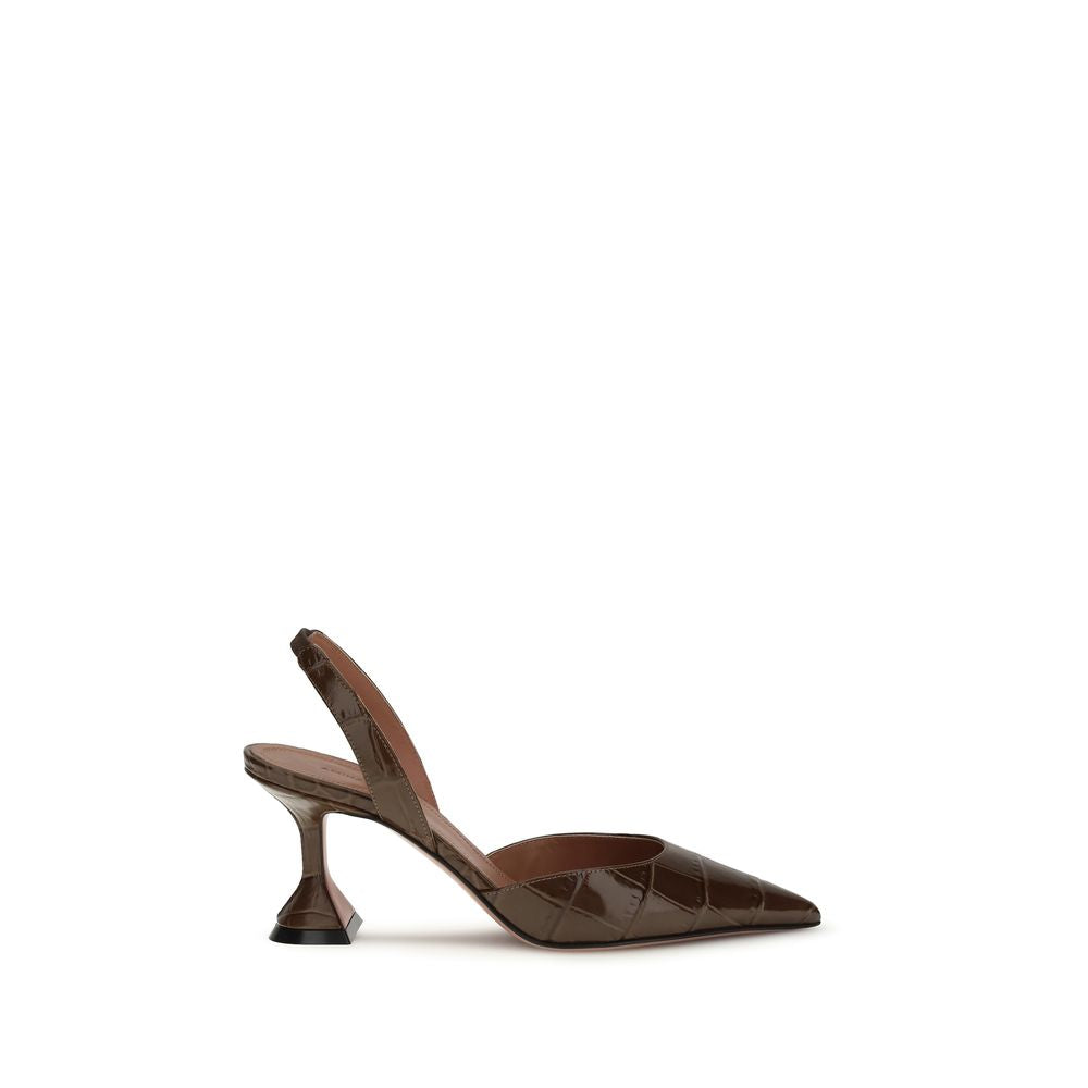 Amina Muaddi Brown Calf Leather Bos Taurus High Heel Pumps - Allority