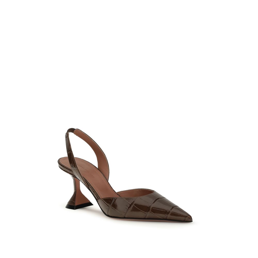 Amina Muaddi Brown Calf Leather Bos Taurus High Heel Pumps - Allority