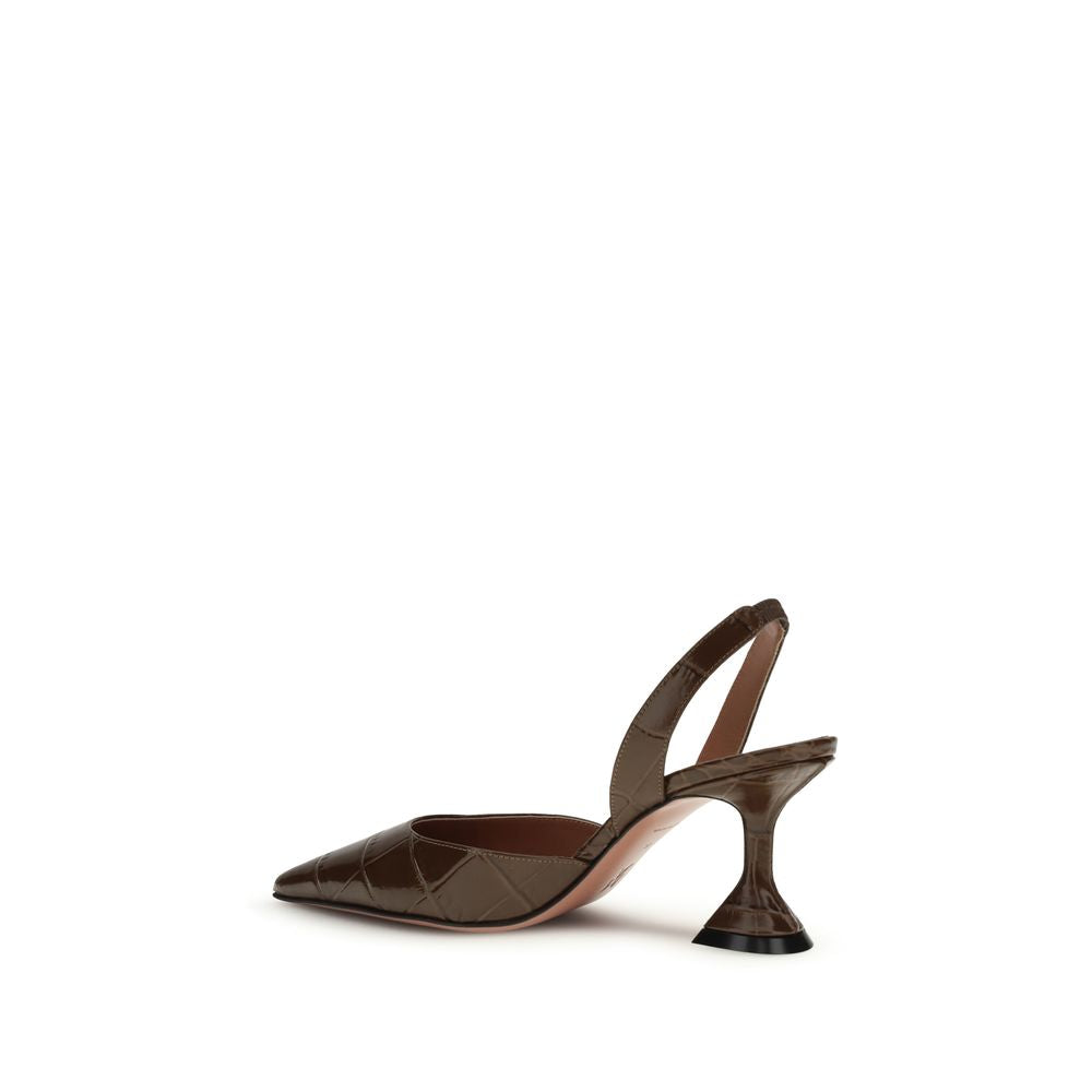 Amina Muaddi Brown Calf Leather Bos Taurus High Heel Pumps - Allority