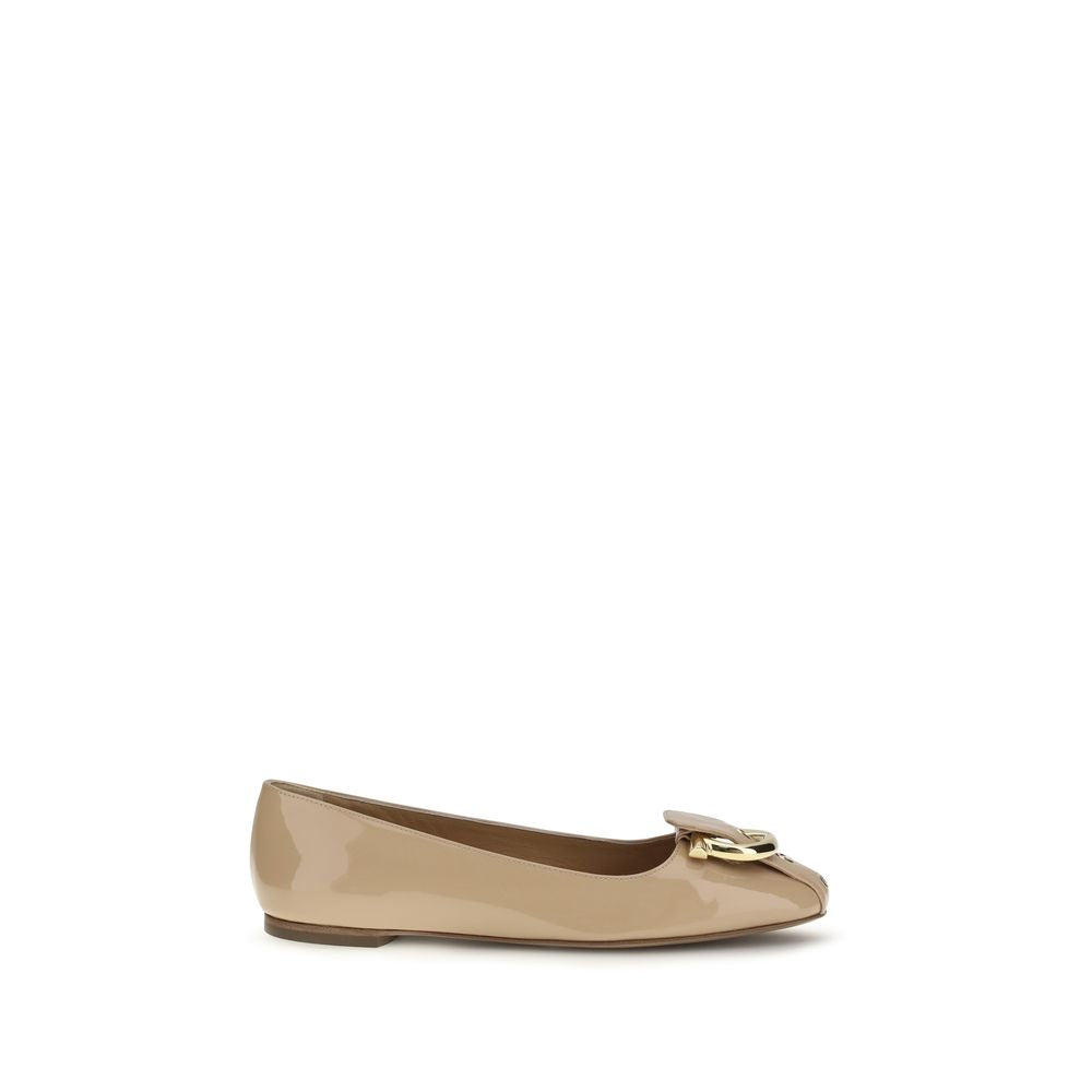 Ferragamo Beige Calf Leather Bos Taurus Ballet Flats - Allority