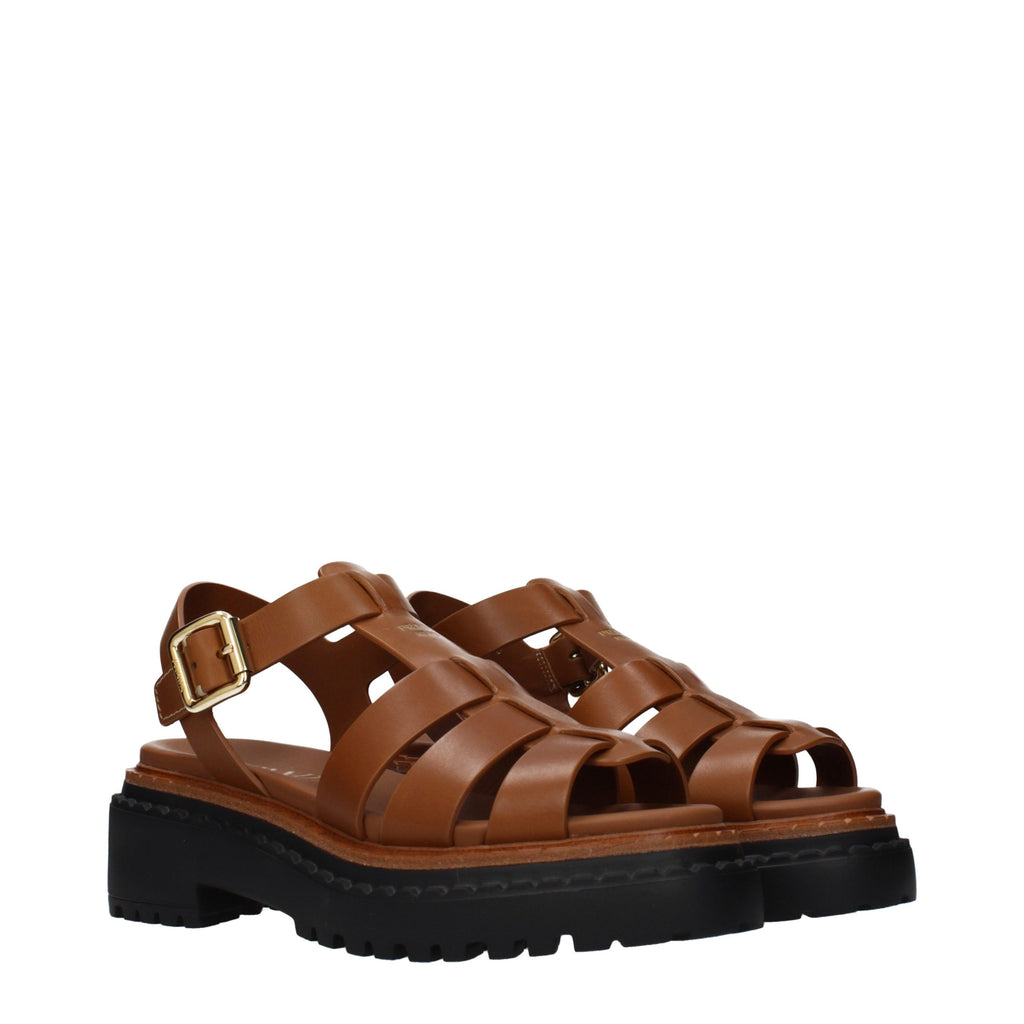 Prada Brown Leather Platform Sandals - Allority
