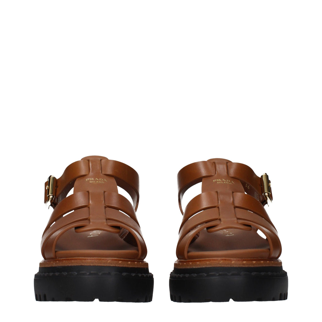 Prada Brown Leather Platform Sandals - Allority