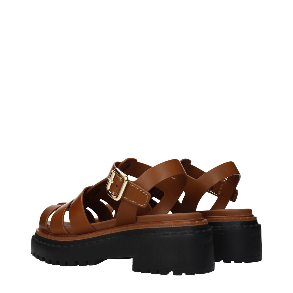 Prada Brown Leather Platform Sandals - Allority