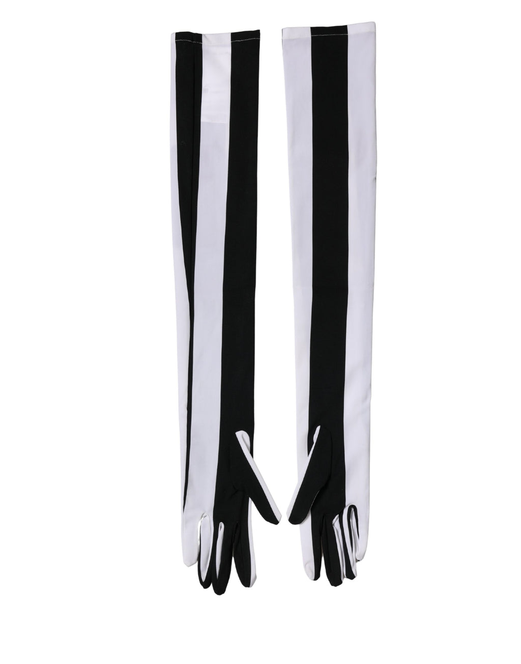 Dolce & Gabbana Black White Stripes Nylon Elbow Length Women Gloves
