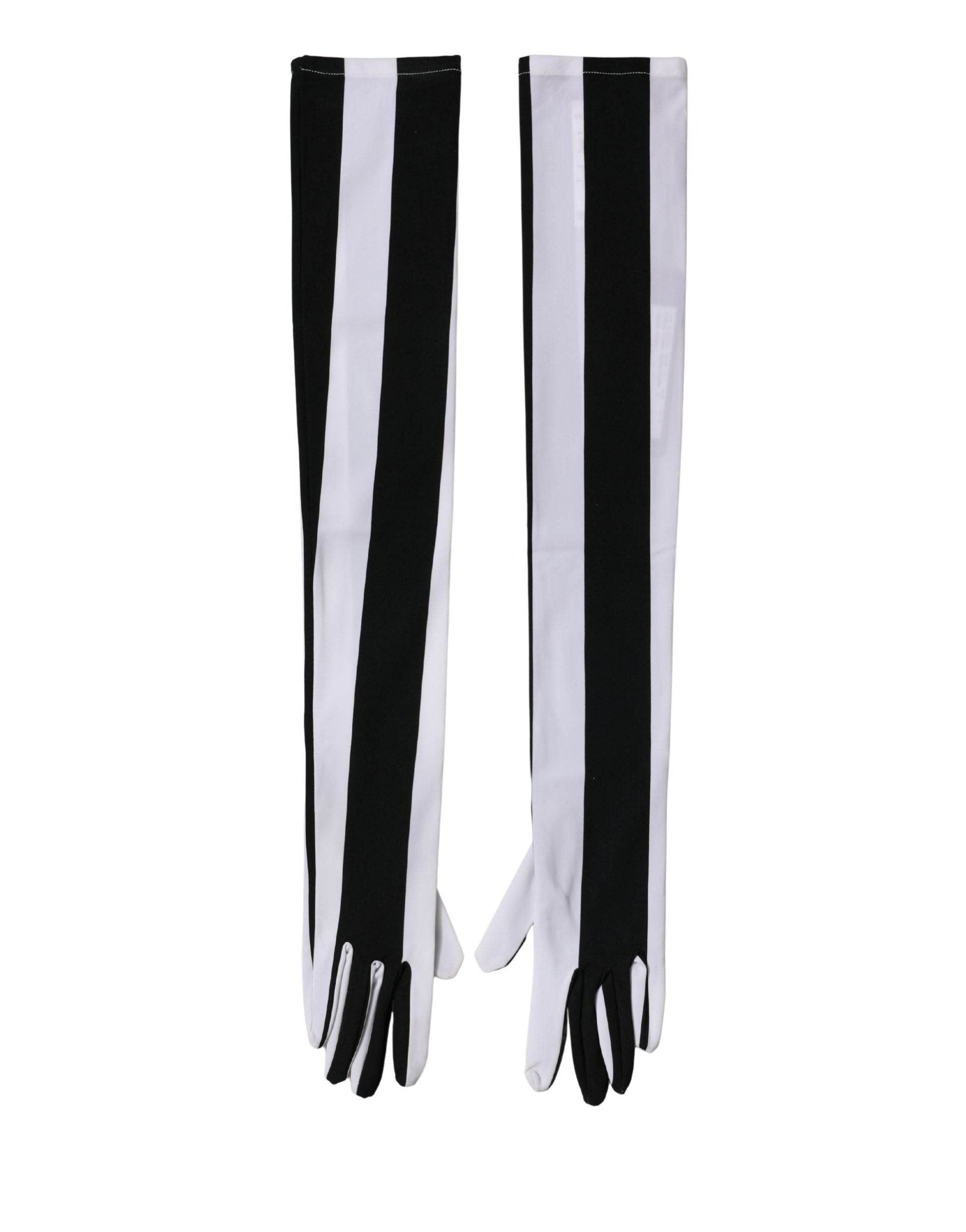 Dolce & Gabbana Black White Stripes Nylon Elbow Length Women Gloves