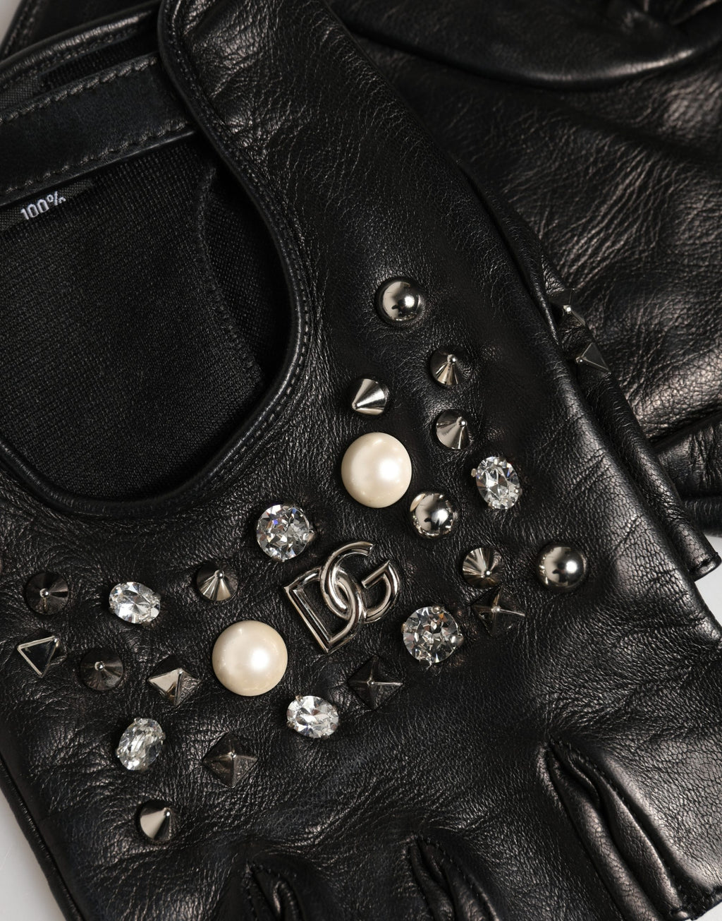 Dolce & Gabbana Black Embellished Wrist Length Mitten Women Gloves