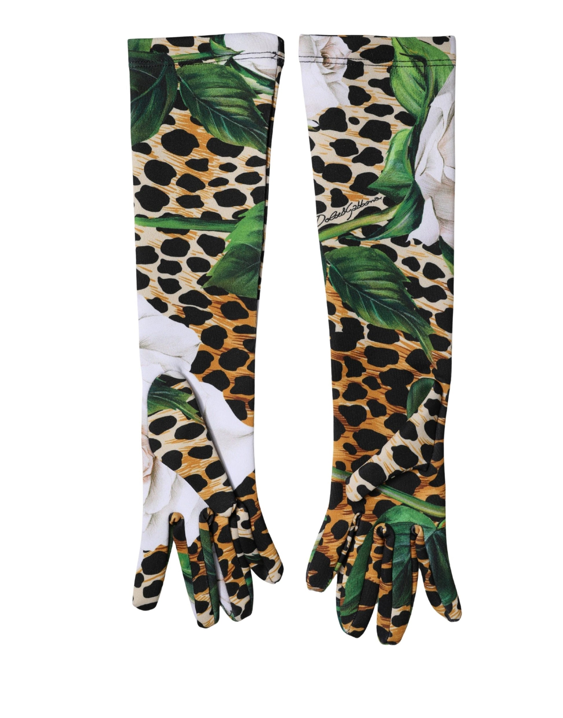Dolce & Gabbana Multicolor Floral Leopard Elbow Length Women Gloves