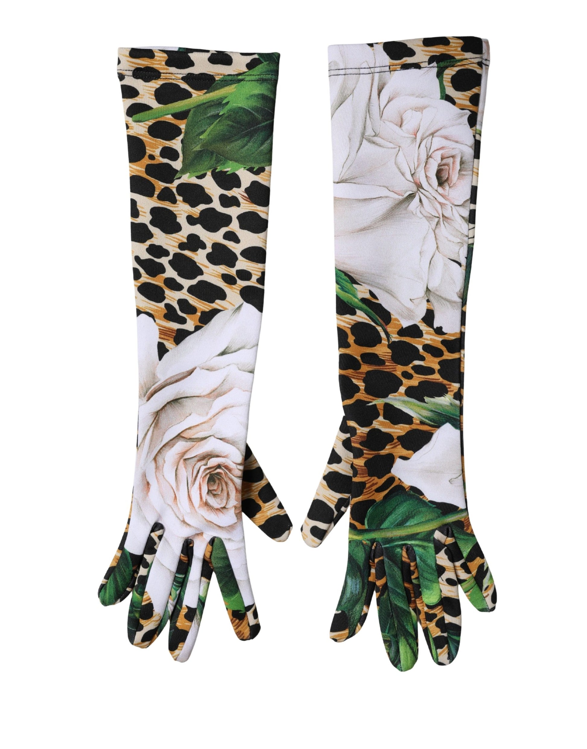 Dolce & Gabbana Multicolor Floral Leopard Elbow Length Women Gloves