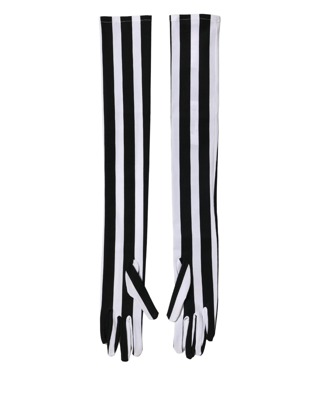 Dolce & Gabbana Black White Stripes Nylon Elbow Length Women Gloves