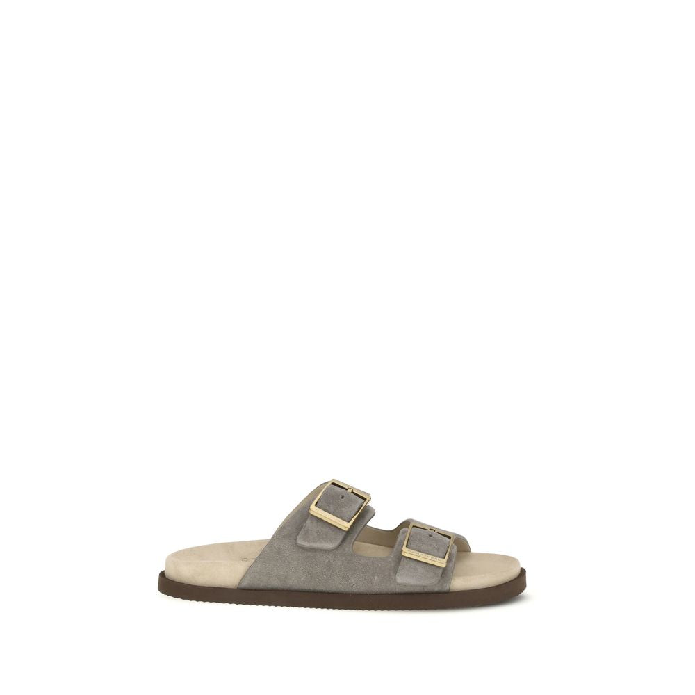 Brunello Cucinelli Gray Calf Leather Bos Taurus Sandals - Allority