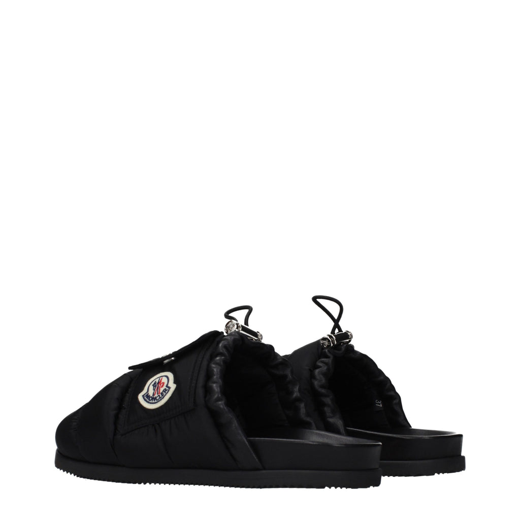 Moncler Black Fabric Slippers