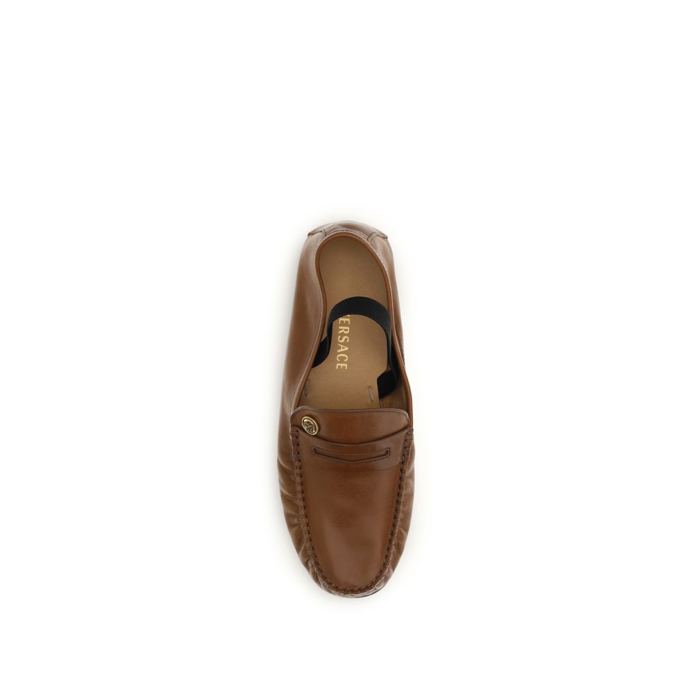 Versace Brown Lamb Ovis Aries Aries Slip-On Loafers