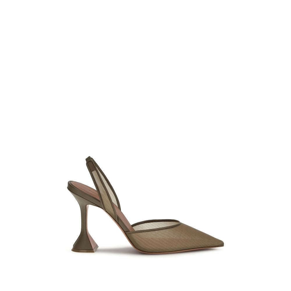 Amina Muaddi Brown Fabric Platform Pumps