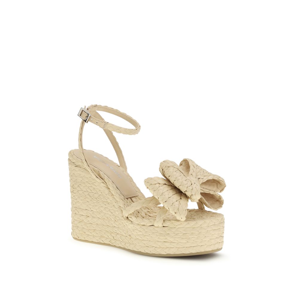 MACH & MACH Beige Raffia Wedge Sandals
