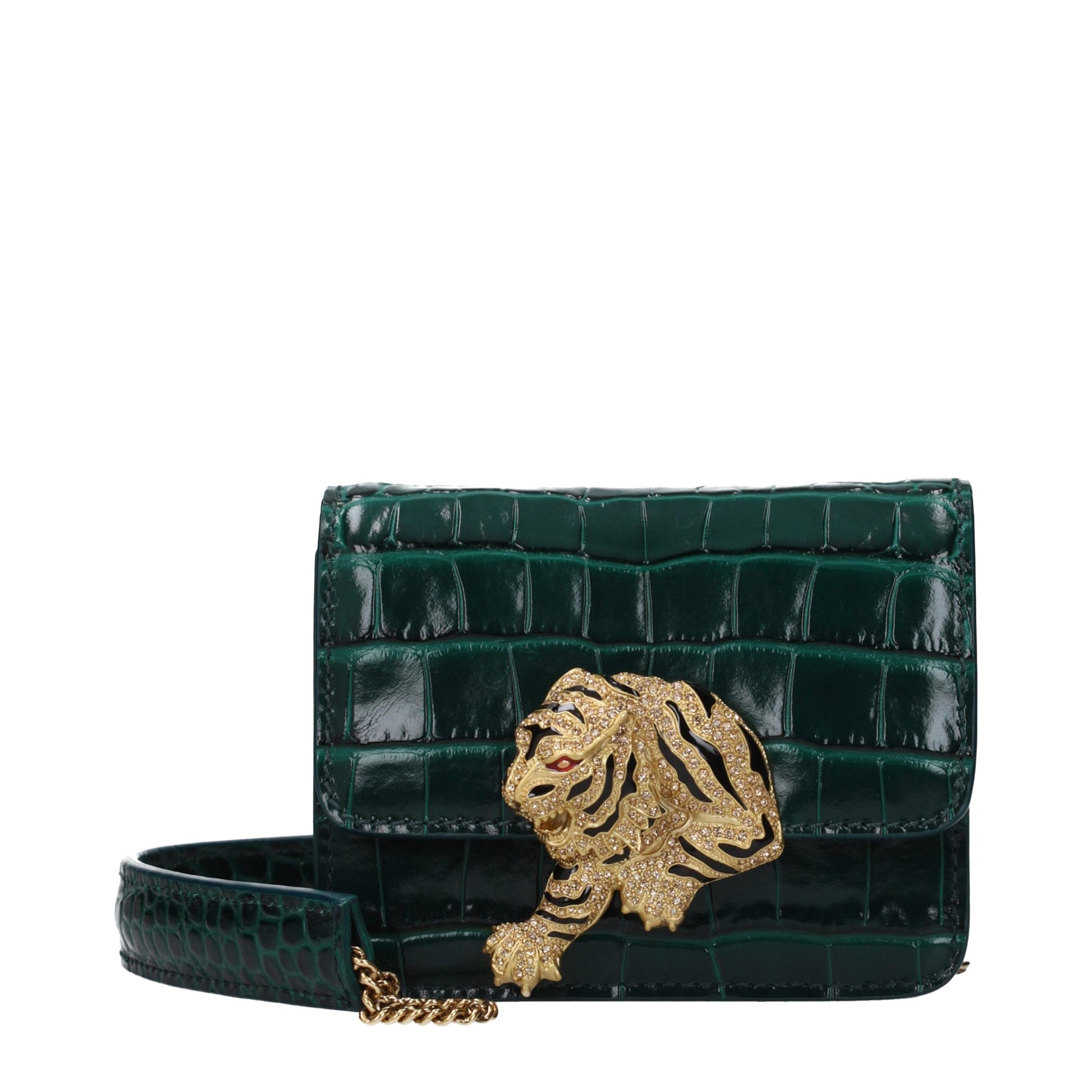 Roberto Cavalli Green Leather Clutch Bag