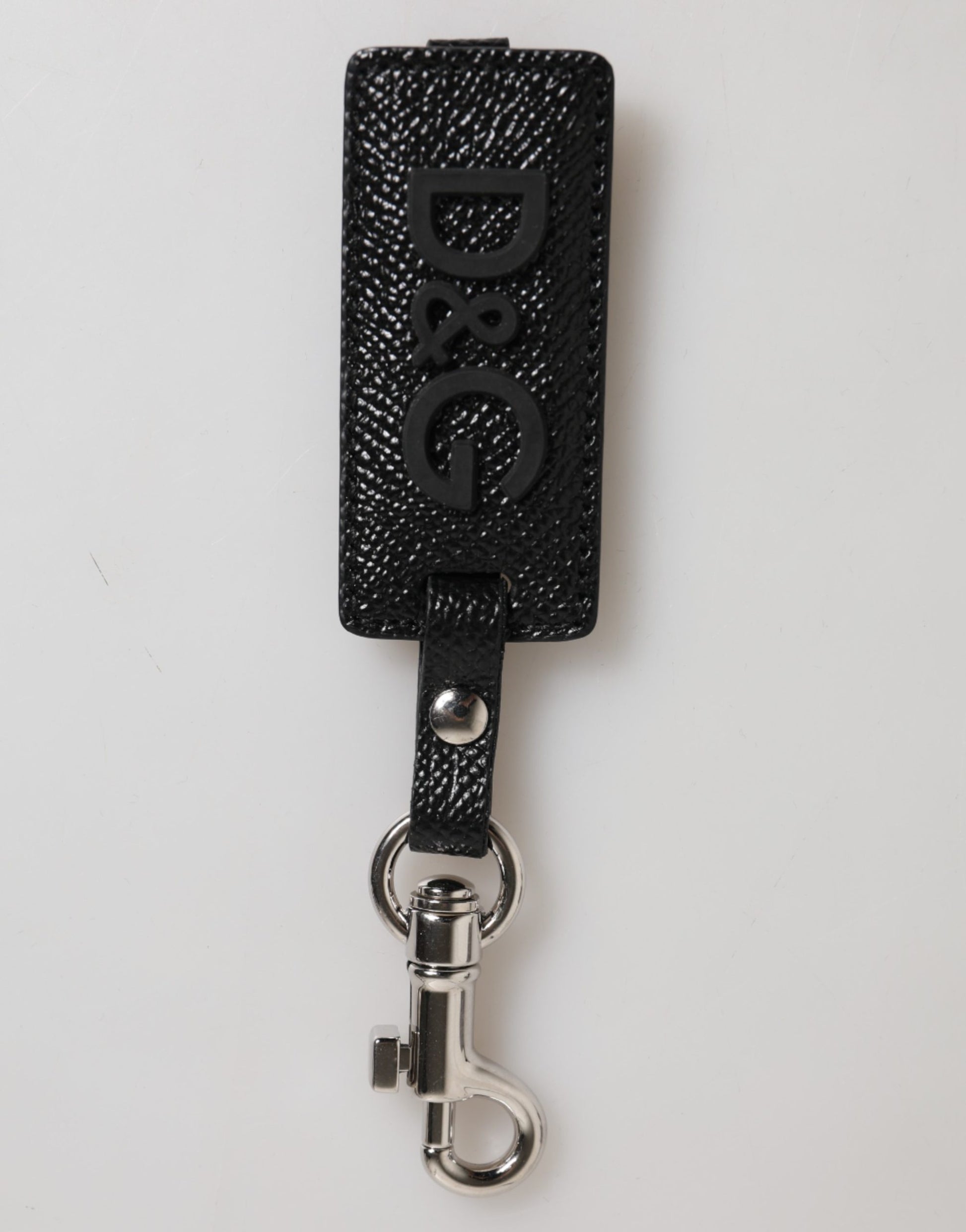 Dolce & Gabbana Black DG Logo Leather Silver Metal Keyring Men Keychain