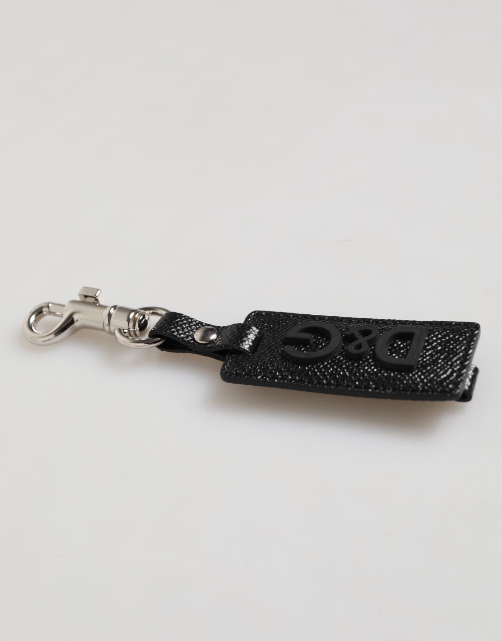 Dolce & Gabbana Black DG Logo Leather Silver Metal Keyring Men Keychain
