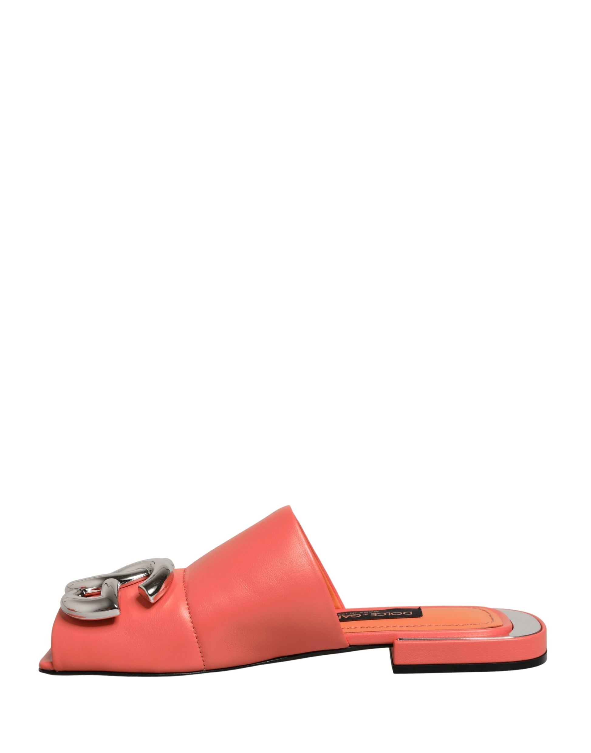 Dolce & Gabbana Orange DG Logo Leather Flats Sandals Shoes