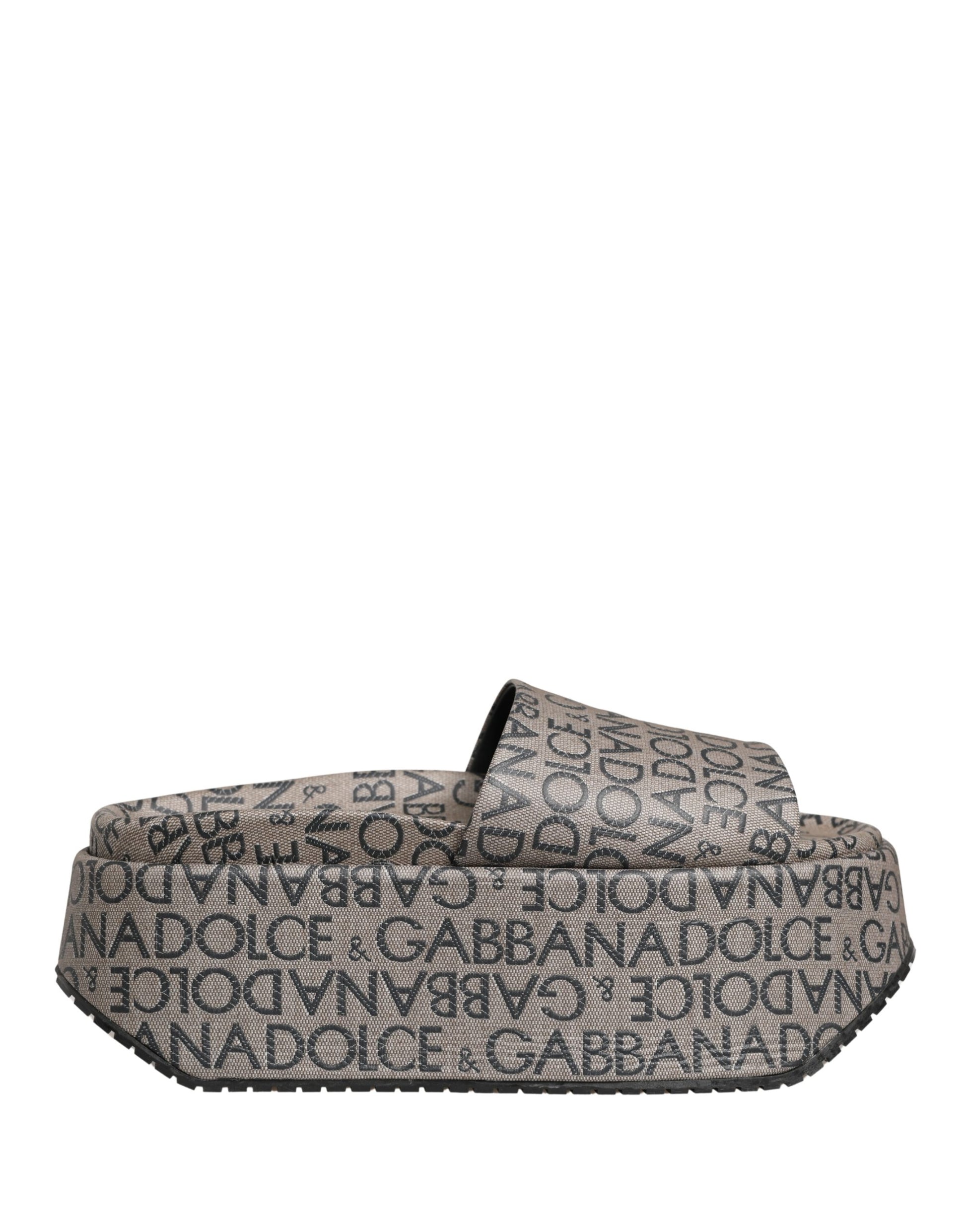 Dolce & Gabbana Gray Leather Monogram Logo Sandals Shoes