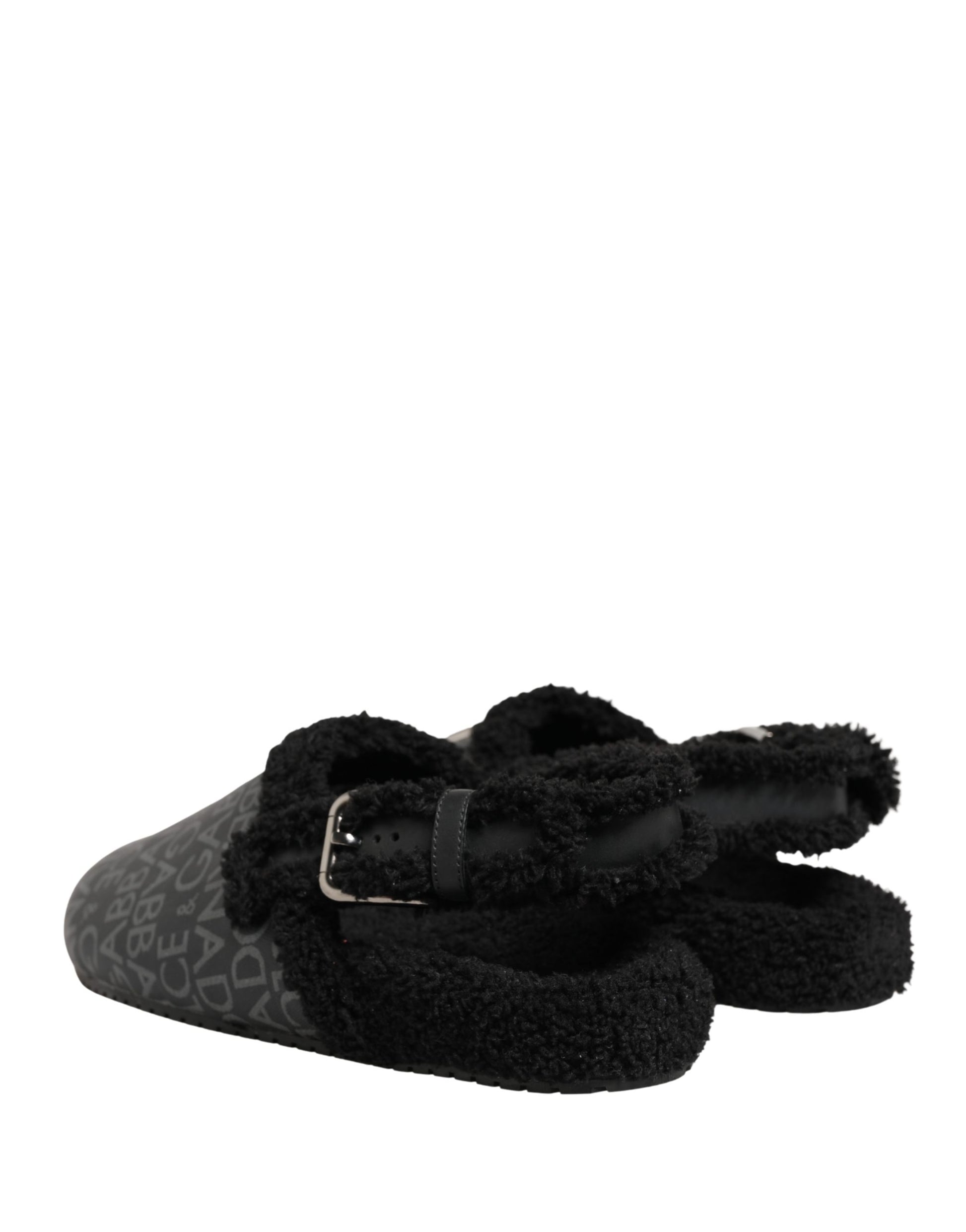 Dolce & Gabbana Gray Faux Fur Jacquard Mules Sandals Shoes
