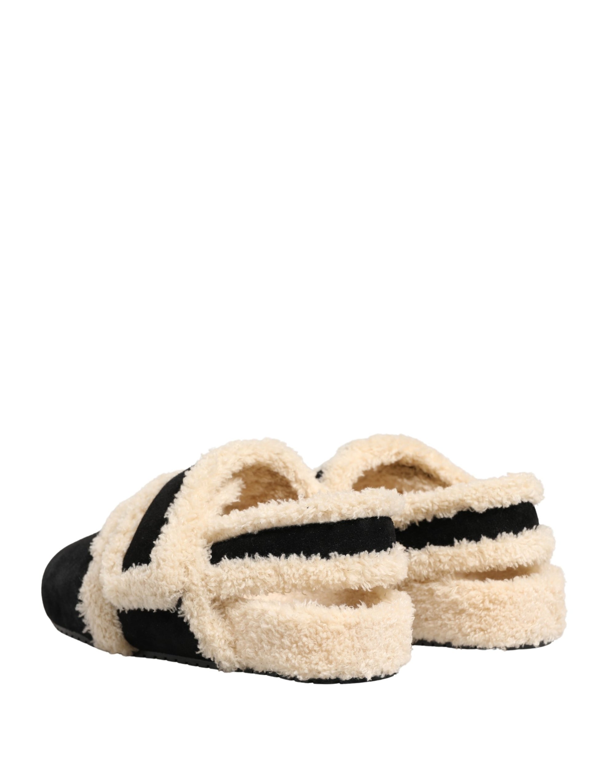 Dolce & Gabbana Beige Black Faux Fur Flats Men Sandals Shoes