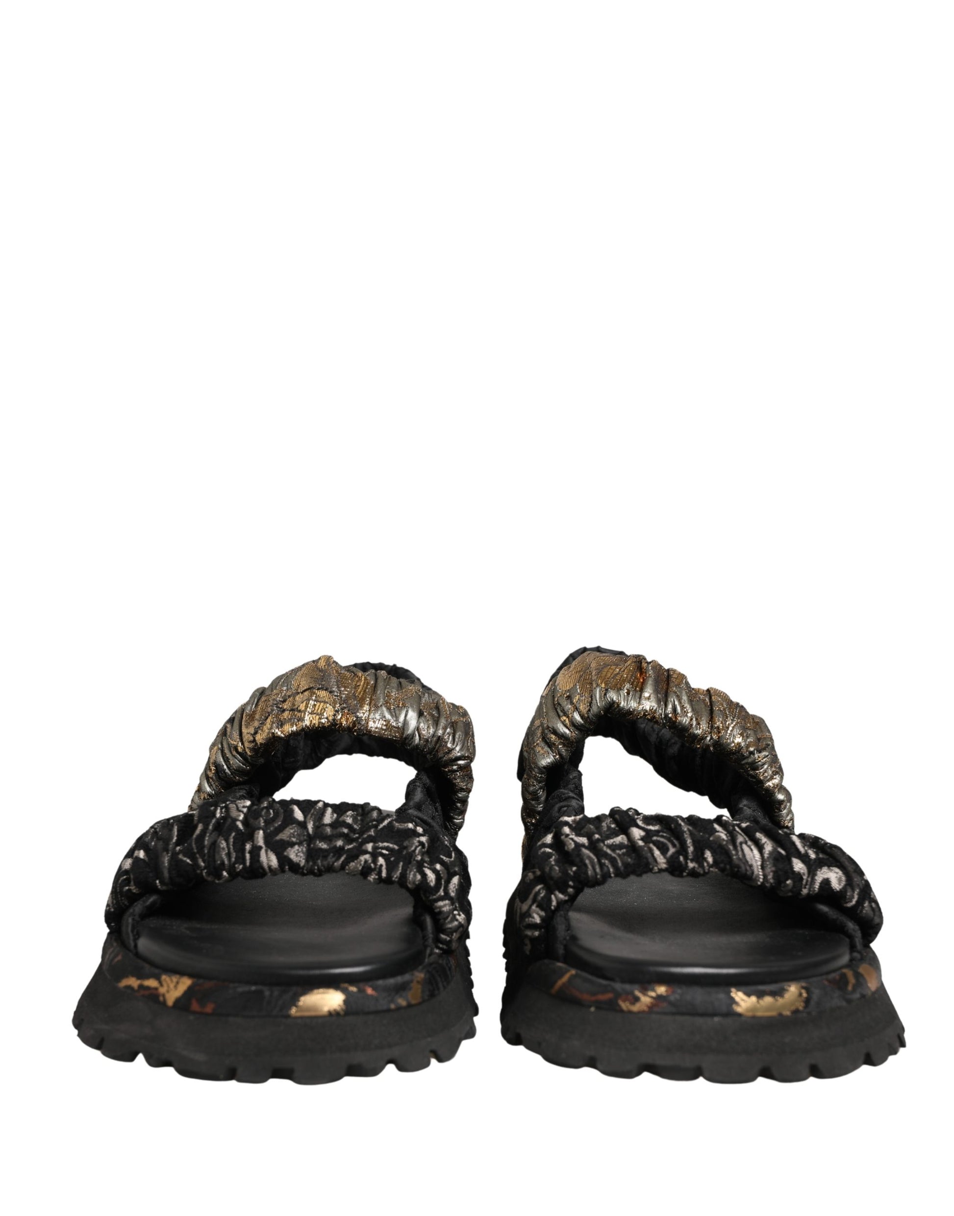 Dolce & Gabbana Black Ruching Detail Flats Men Sandals Shoes