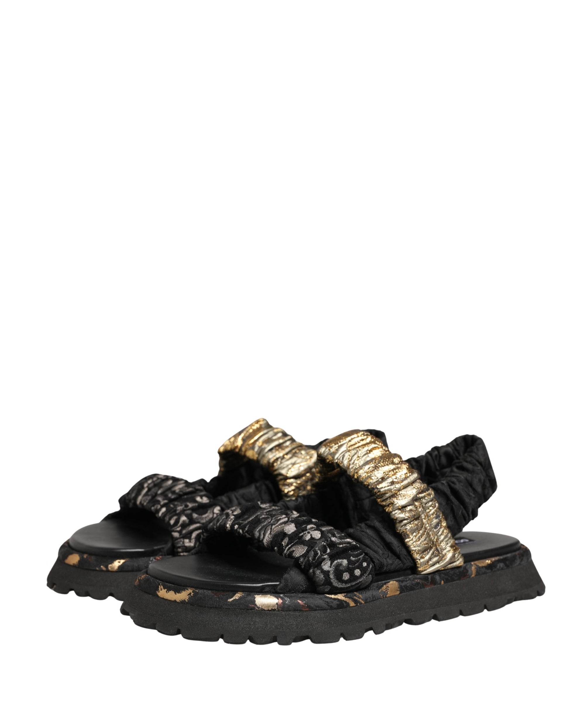 Dolce & Gabbana Black Ruching Detail Flats Men Sandals Shoes