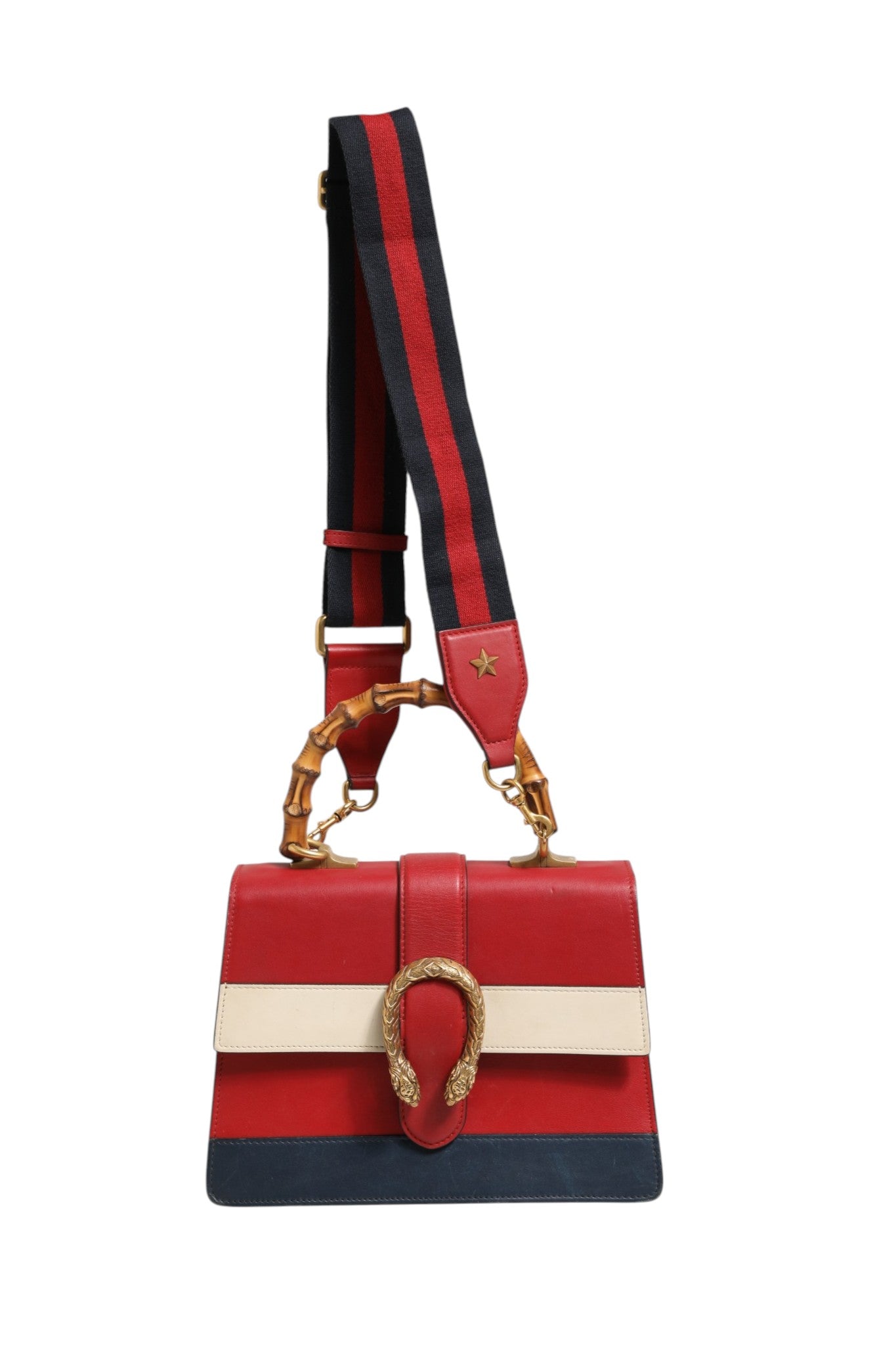 Gucci Dionysus Bamboo Medium Top Handle Bag White Blue Red