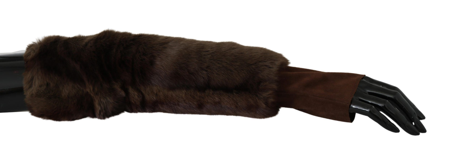 Dolce &amp; Gabbana – Elegante, ellenbogenlange Handschuhe aus braunem Pelz und Leder