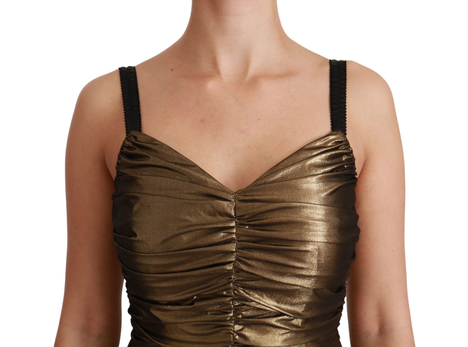Dolce &amp; Gabbana – Figurbetontes, gerüschtes Stretchkleid in Gold-Metallic