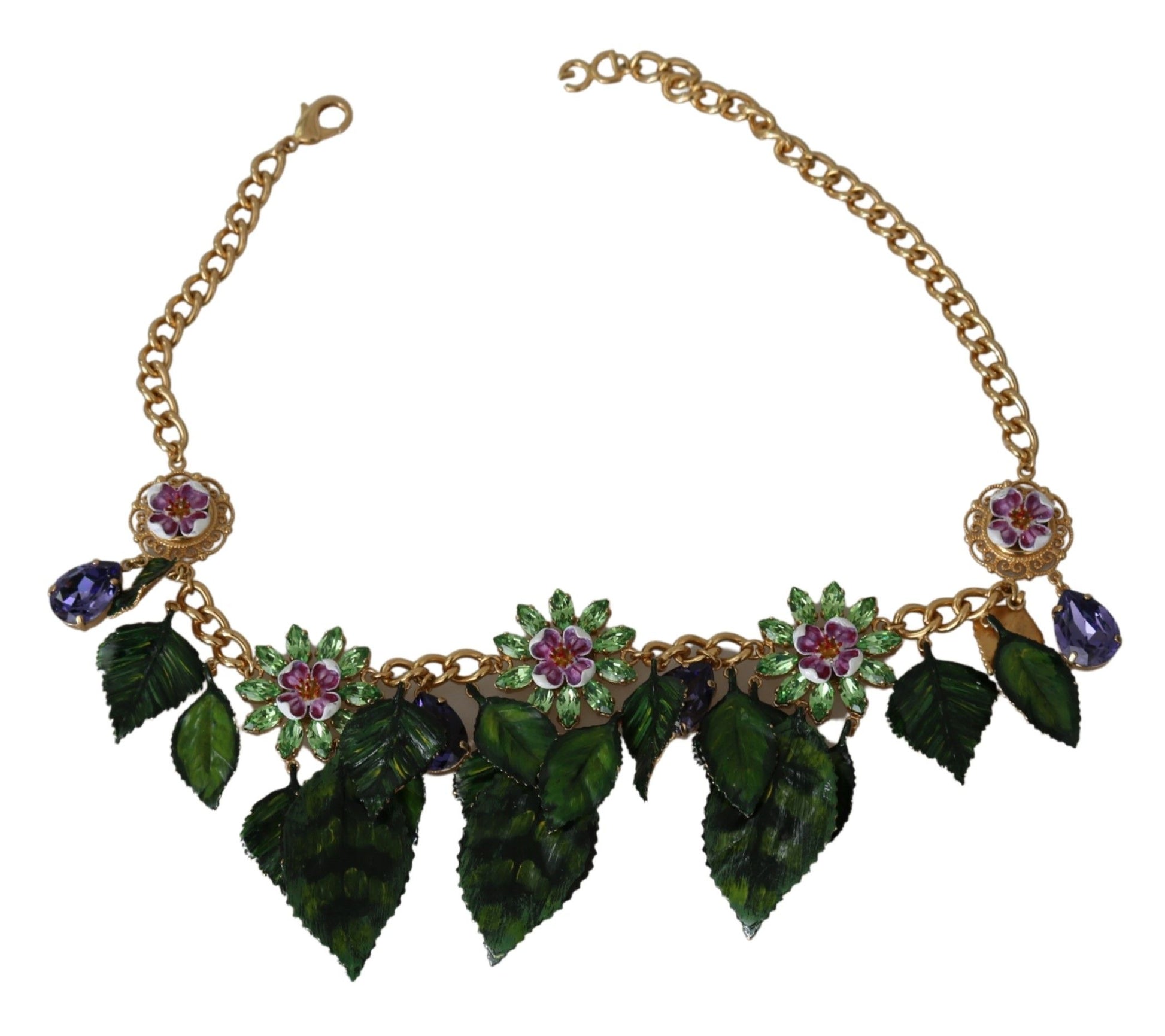 Dolce &amp; Gabbana – Elegante Halskette mit Blätteranhänger und Kristallanhänger