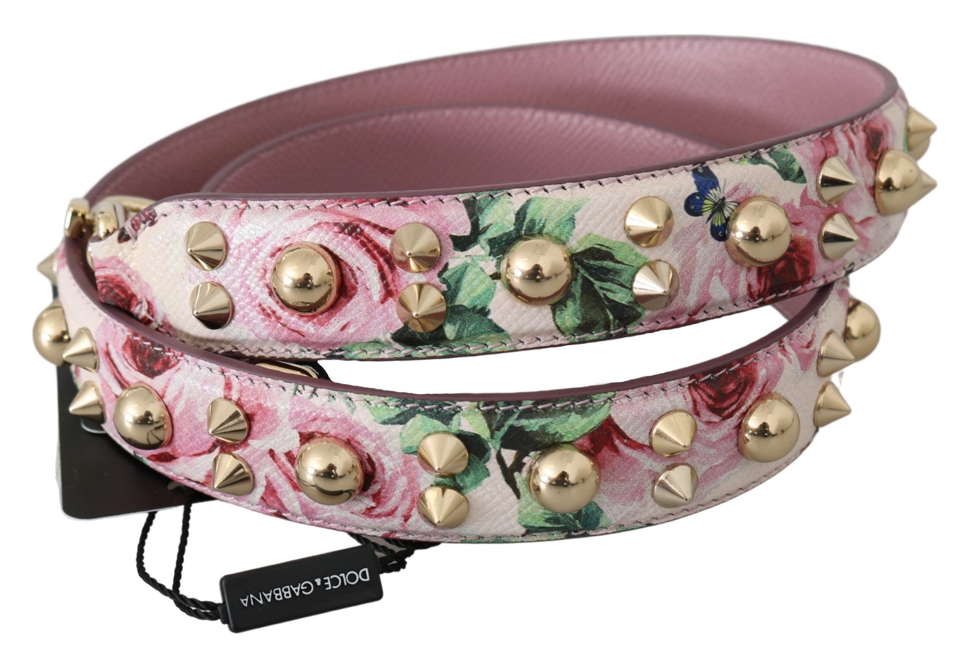 Dolce &amp; Gabbana Chic Schultergurt aus rosa Leder mit Blumenmuster
